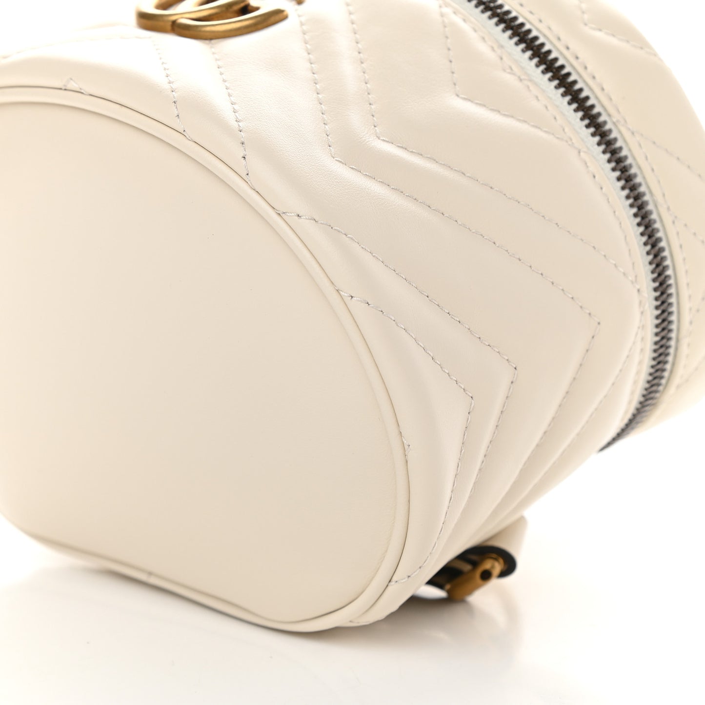 Calfskin Matelasse Mini GG Marmont Round Backpack White