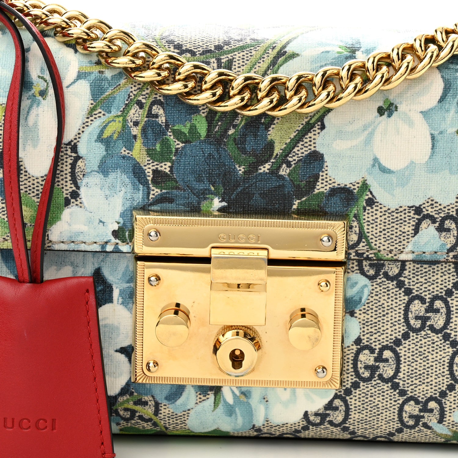 Gucci GG Supreme Monogram Blooms Small Padlock Shoulder Bag Beige Blue Navy Hibiscus Red 8 of 12