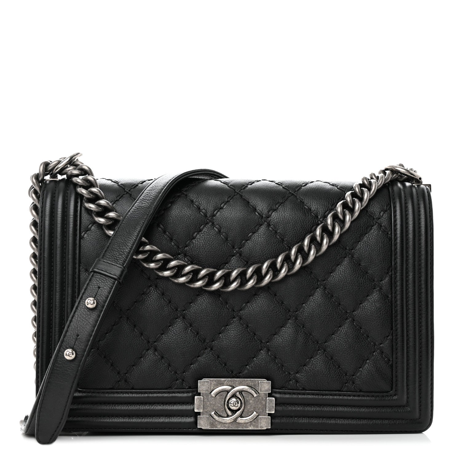 Chanel Calfskin Quilted Double Stitch New Medium Boy Flap Black 1 of 16
