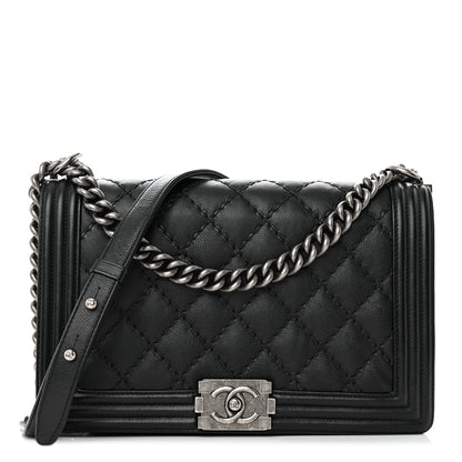 Chanel Calfskin Quilted Double Stitch New Medium Boy Flap Black 1 of 16