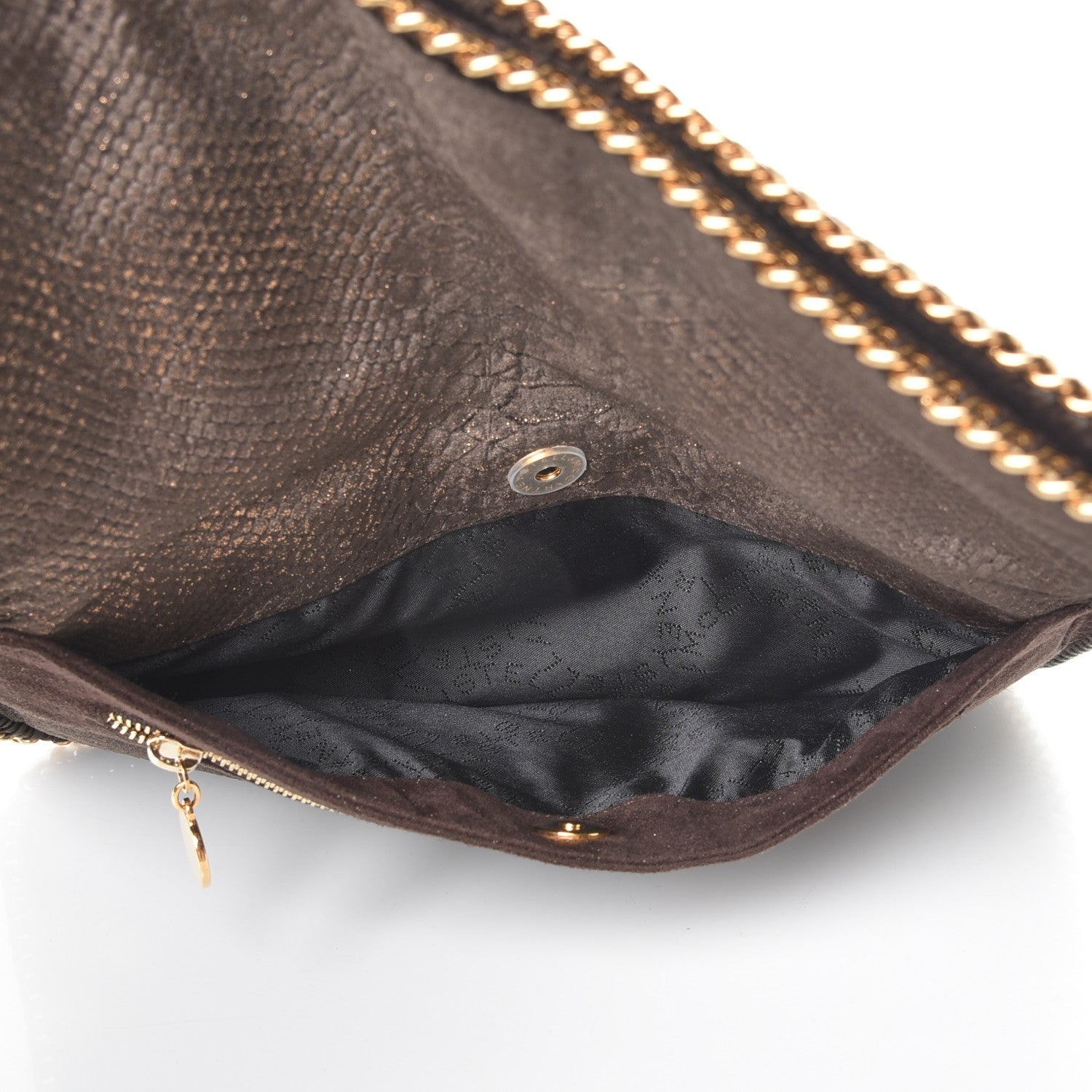 Stella McCartney Snake Embossed Velvet Falabella Fold Over Clutch Brown 6 of 9