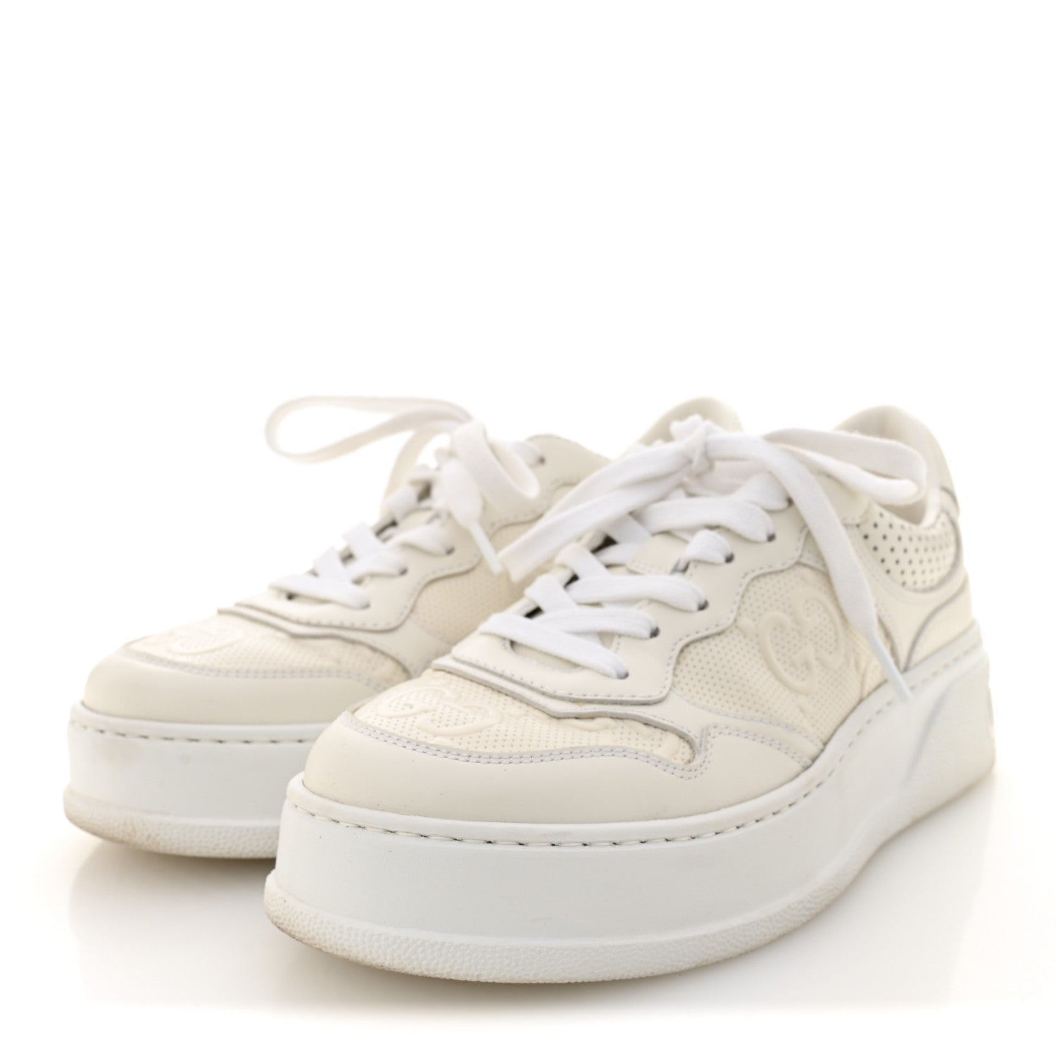 Gucci Calfskin GG Tennis Embossed Perforated Womens Platform 55mm Sneakers 37 Great White 3 of 11