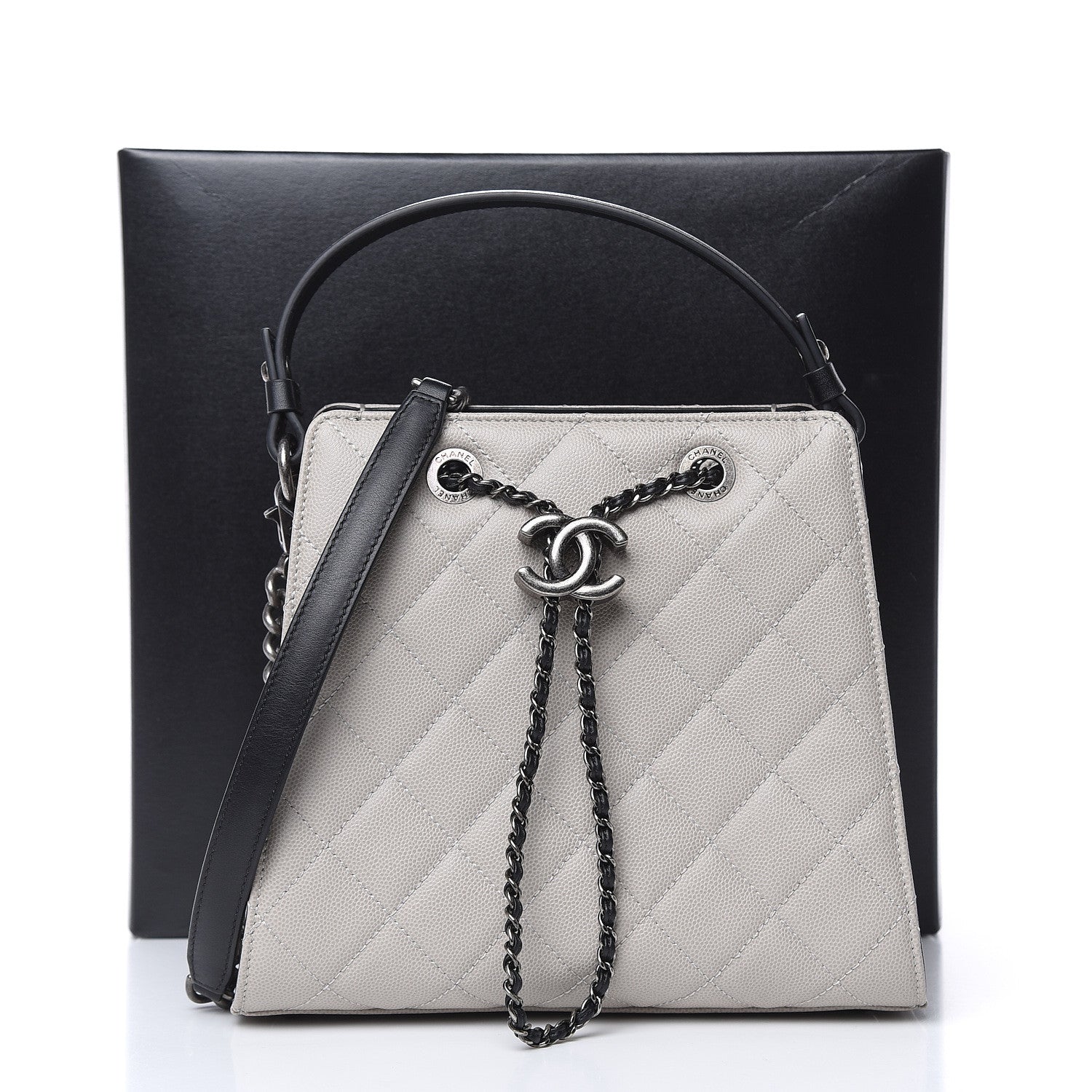 Chanel Caviar Quilted Small CC Bucket Bag Grey 12 of 12