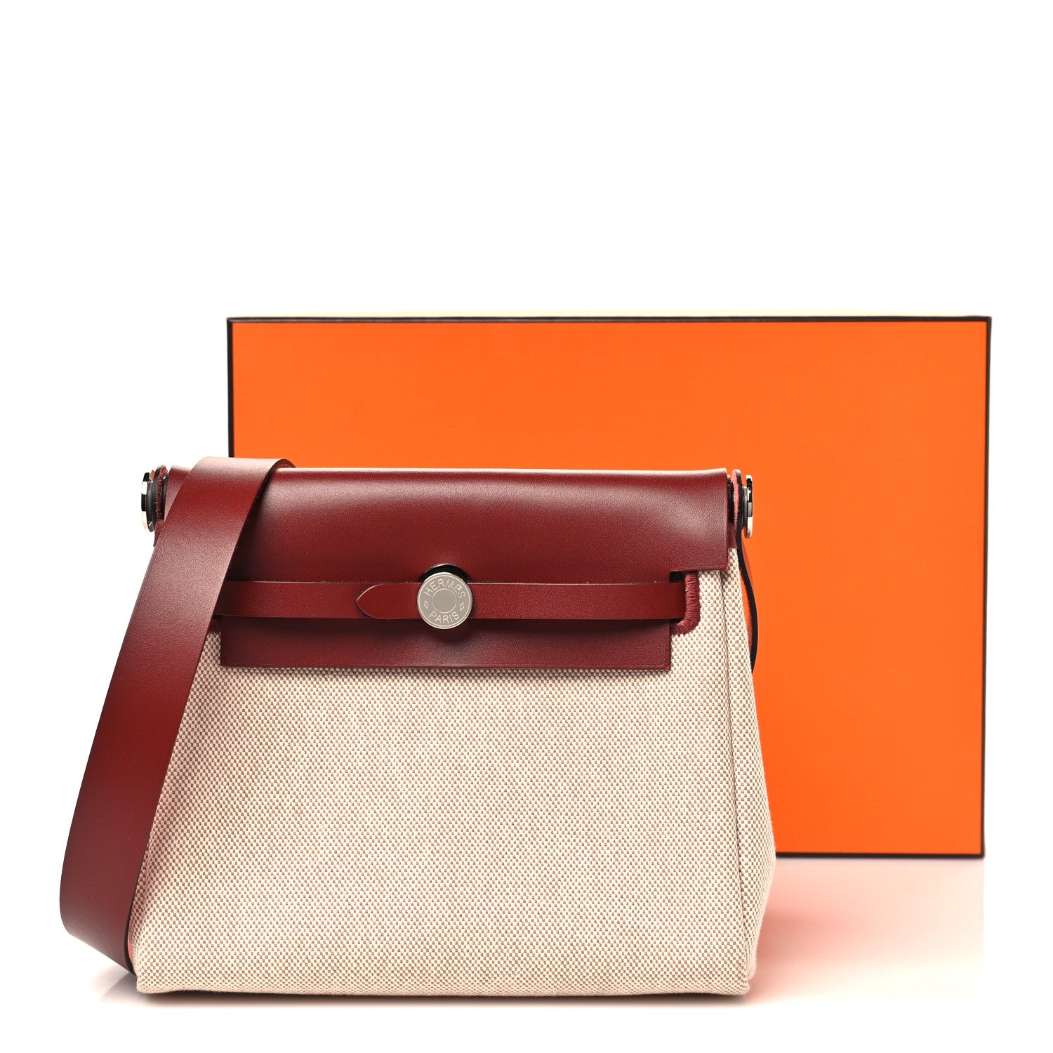 Hermes Toile H Viking Vache Hunter Herbag Zip Retourne 20 Ecru Beige Rouge H 10 of 10