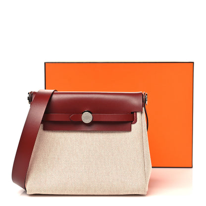 Hermes Toile H Viking Vache Hunter Herbag Zip Retourne 20 Ecru Beige Rouge H 10 of 10