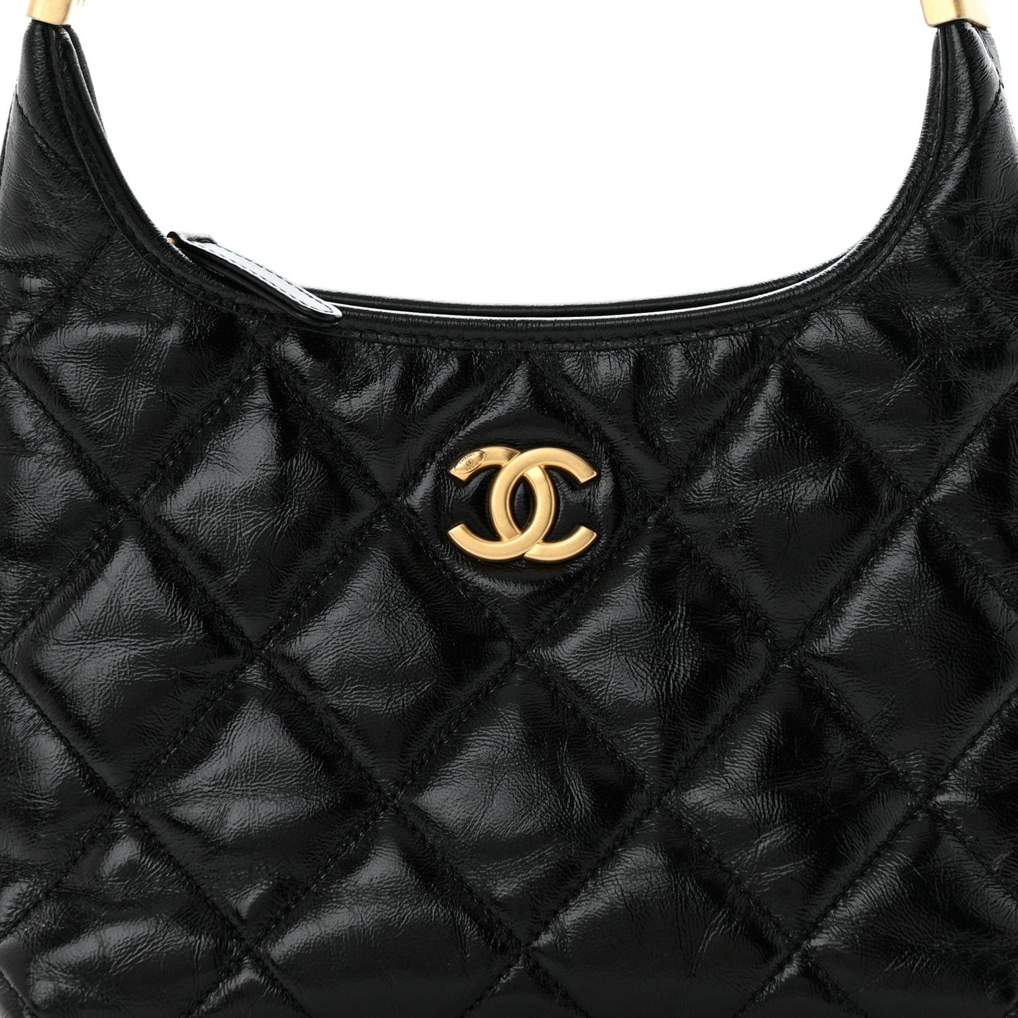 Shiny Crumpled Lambskin Quilted Small CC Funky Town Hobo Black