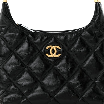 Chanel Shiny Crumpled Lambskin Quilted Small CC Funky Town Hobo Black 8 of 11