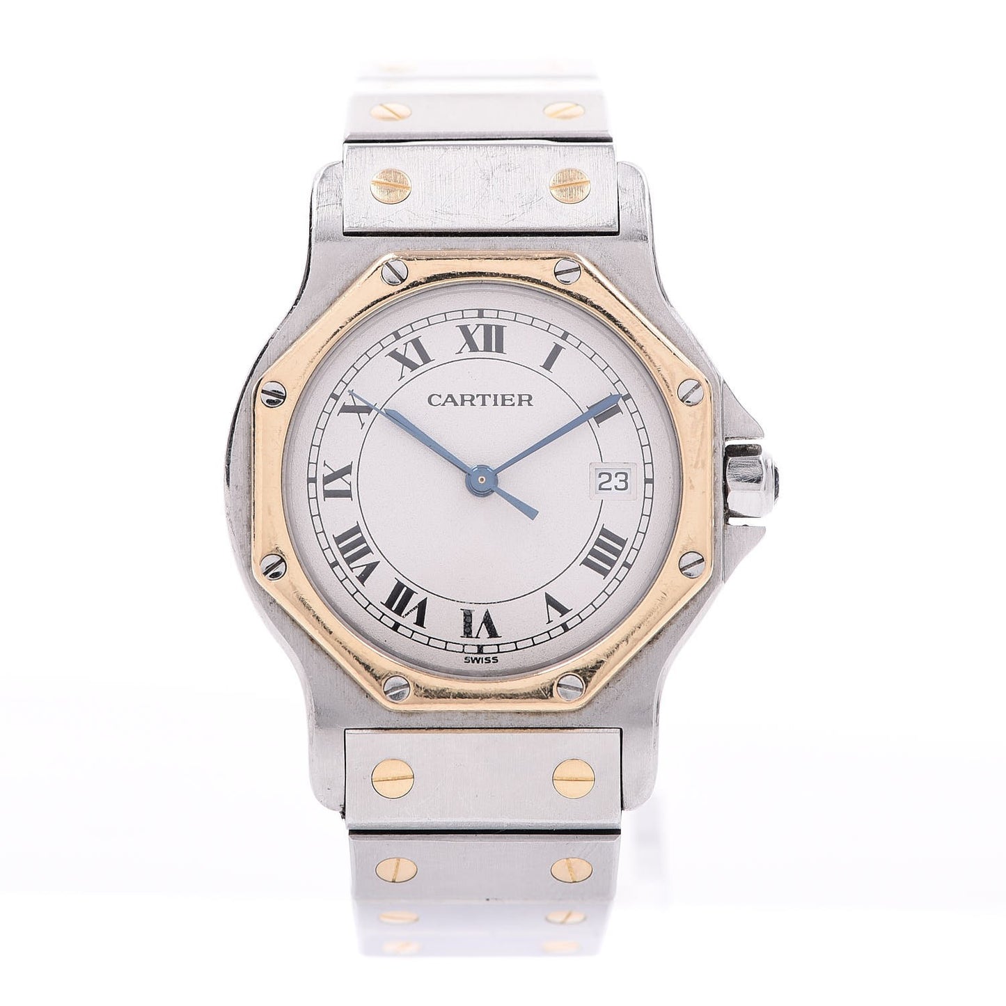 Stainless Steel 18K Yellow Gold 29mm Santos Octagon Quartz Watch