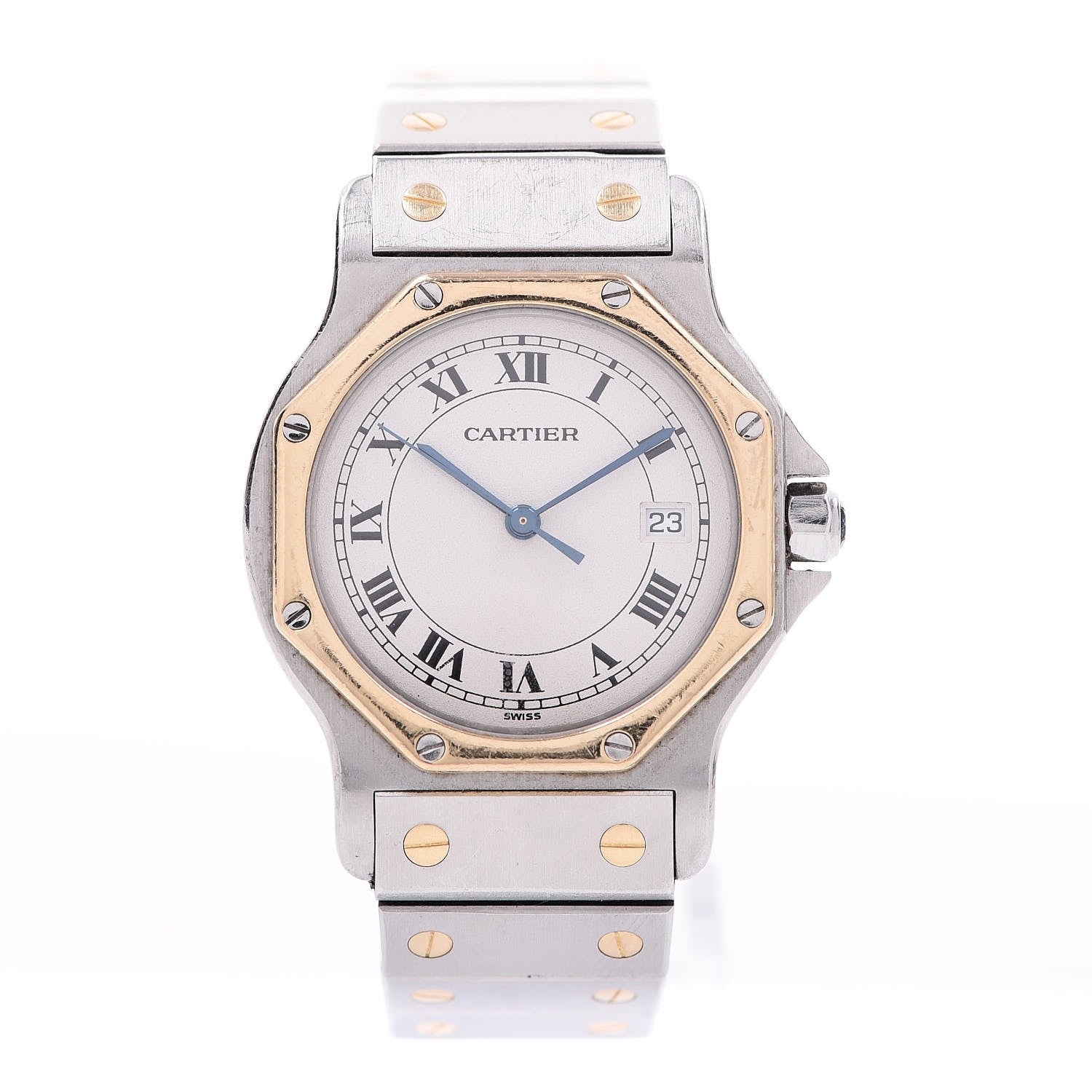 Cartier Stainless Steel 18K Yellow Gold 29mm Santos Octagon Quartz Watch 1 of 6