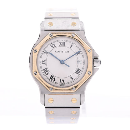 Cartier Stainless Steel 18K Yellow Gold 29mm Santos Octagon Quartz Watch 1 of 6
