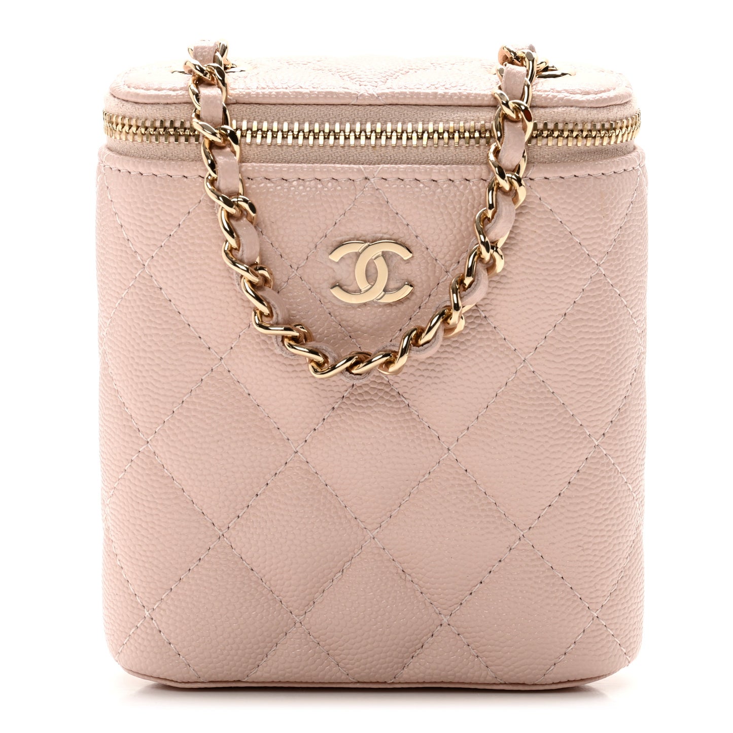 Caviar Quilted Small Vertical Coco Beauty Vanity Case With Chain Light Pink