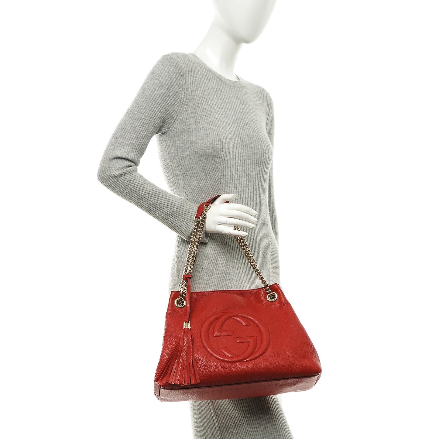 Pebbled Calfskin Medium Soho Chain Shoulder Bag Tabasco Red