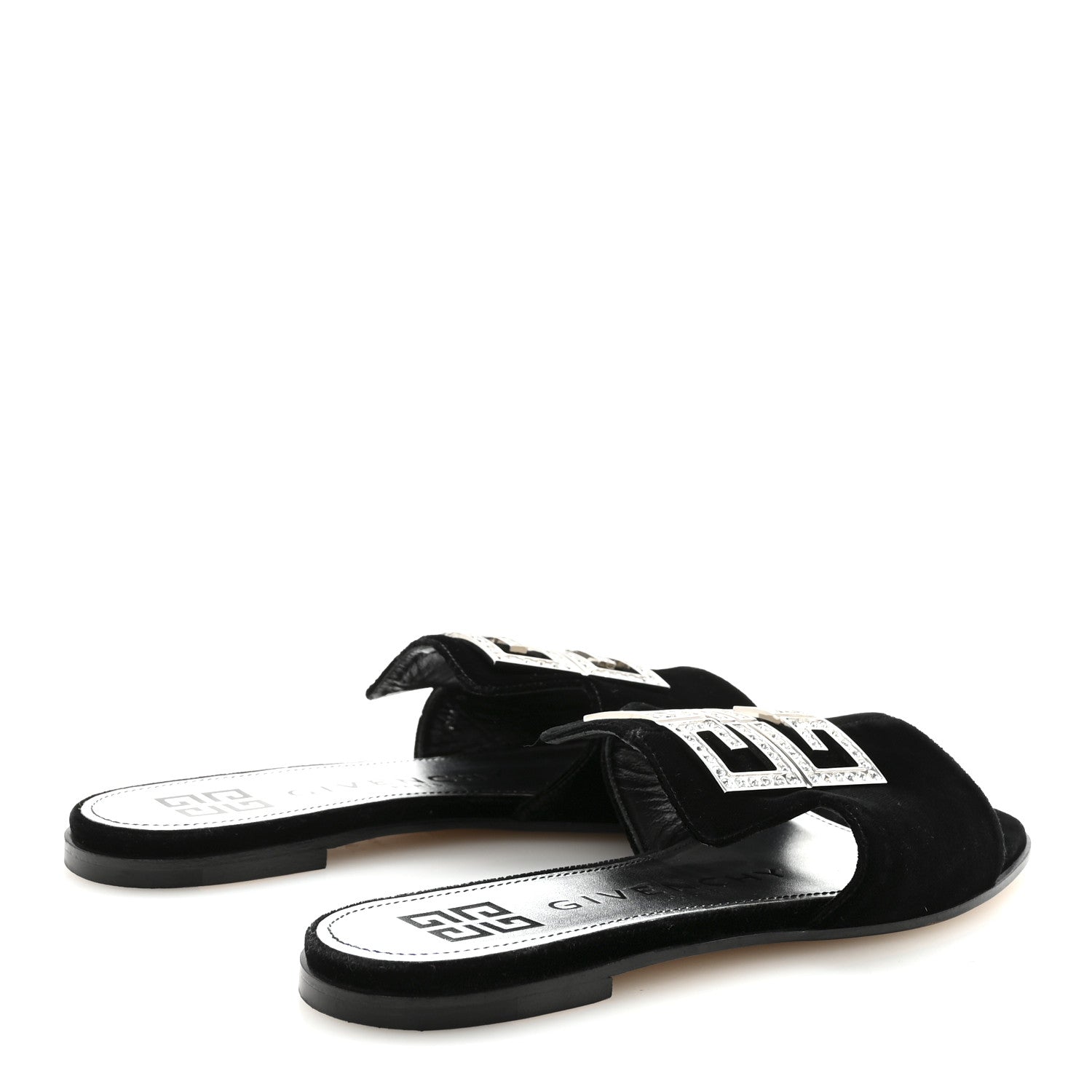 Givenchy Velvet Crystal 4G Flat Sandals 36.5 Black 1866187