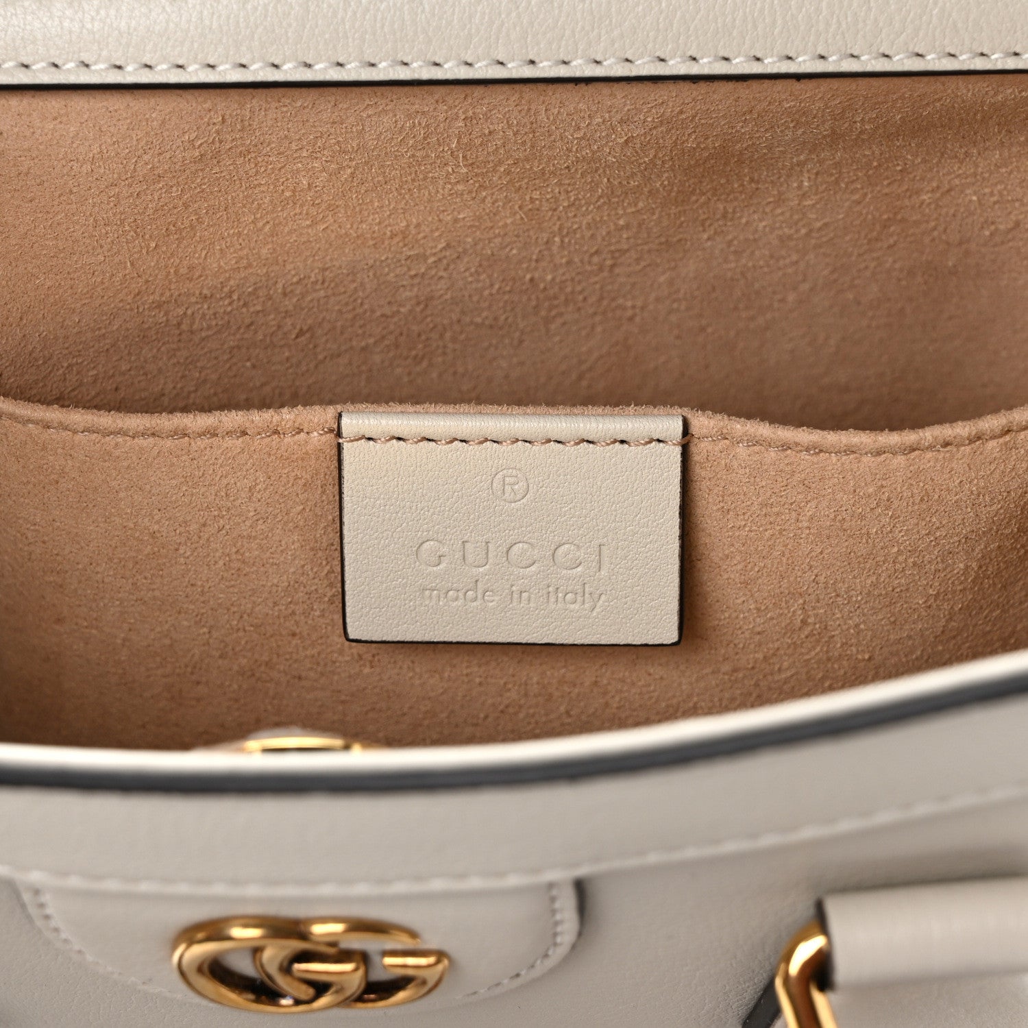 Gucci Wonka Grain Calfskin Small Diana Tote Bag Mystic White Orange Fluo 6 of 12