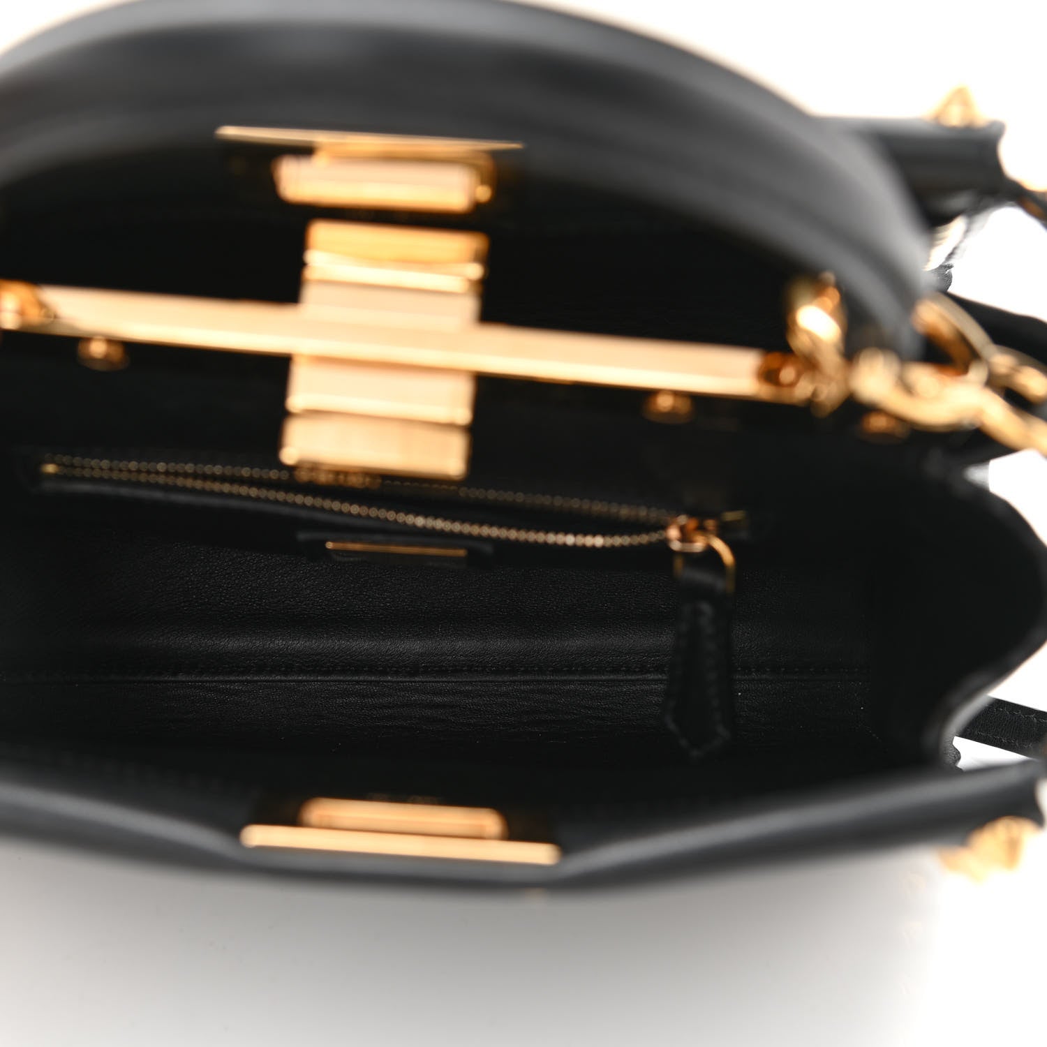 Fendi Vitello Seta Shiny Nappa Scalloped Studded Mini Peekaboo Iconic Satchel Black 6 of 9