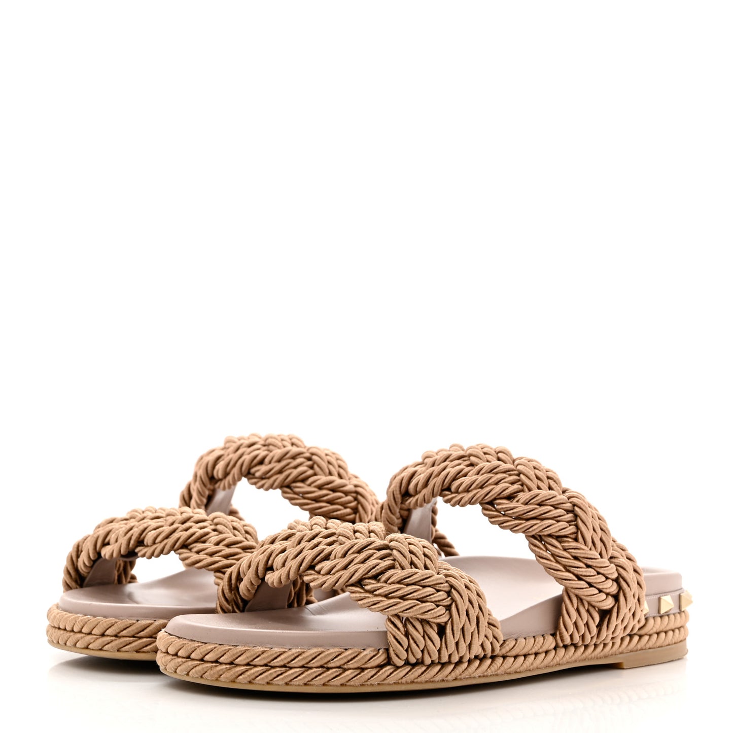 Calfskin Silk Woven Rockstud Torchon 5mm Sandals 39 Poudre