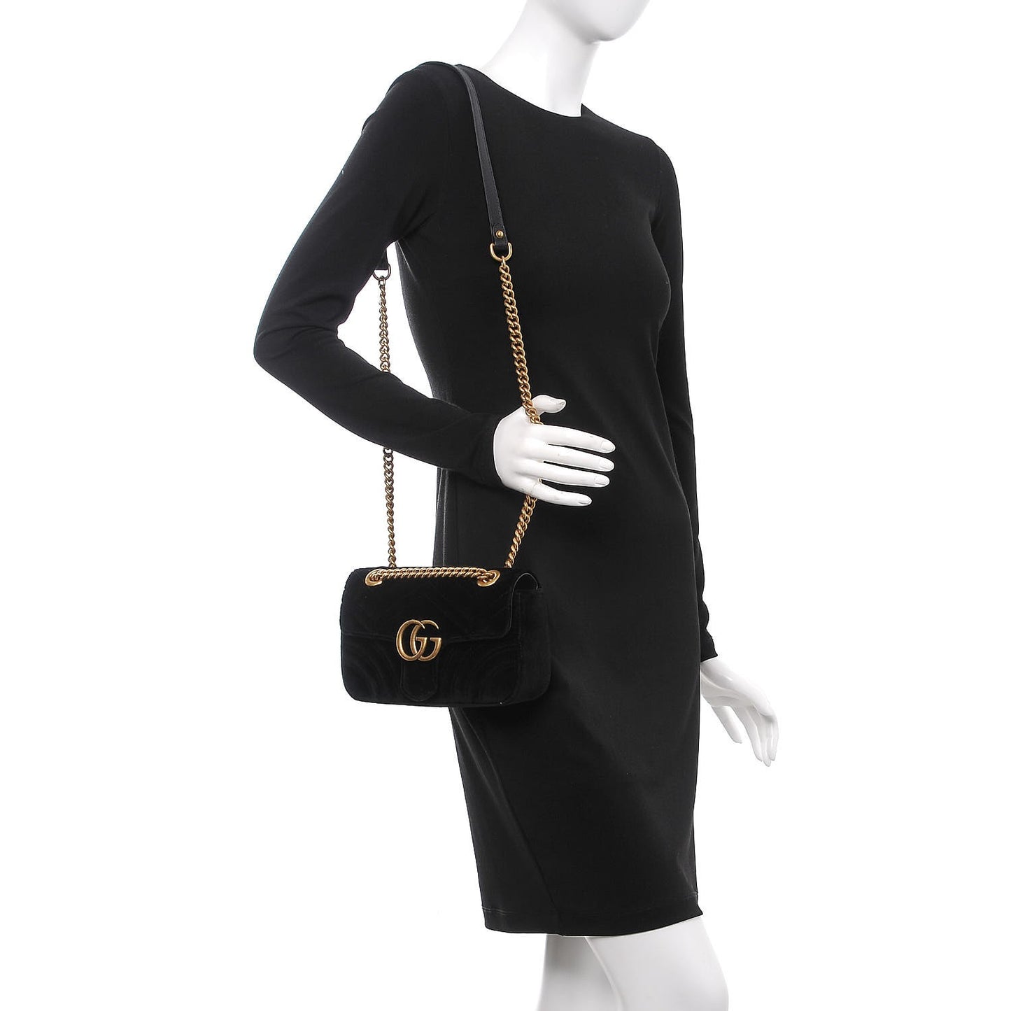 Velvet Matelasse Mini GG Marmont Shoulder Bag Black