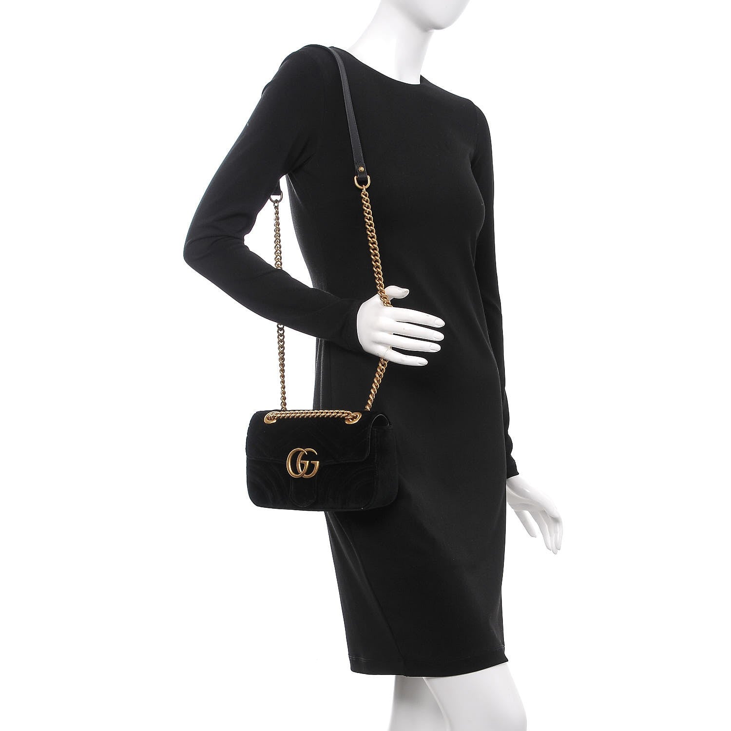 Gucci Velvet Matelasse Mini GG Marmont Shoulder Bag Black 2 of 8