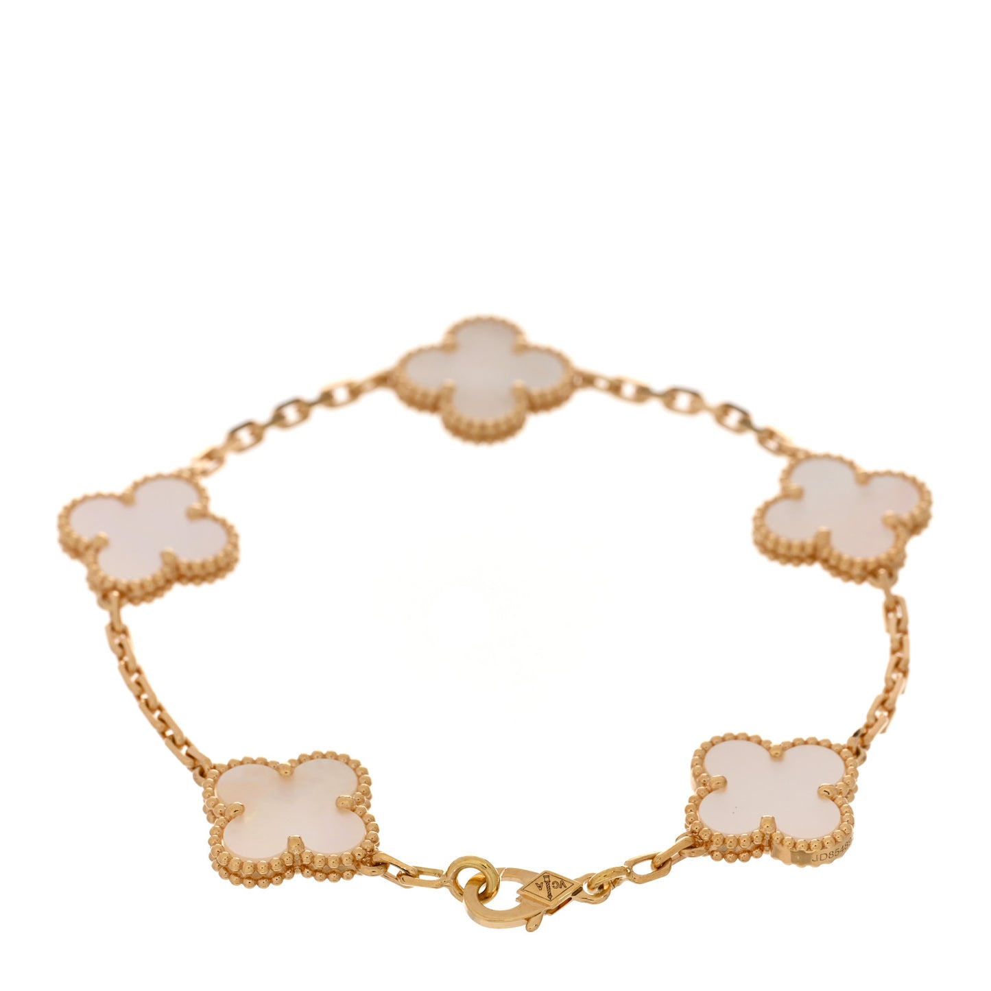 18K Yellow Gold Mother of Pearl 5 Motifs Vintage Alhambra Bracelet