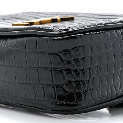 Saint Laurent Patent Calfskin Crocodile Embossed Monogram Lou Belt Bag Black 9 of 10