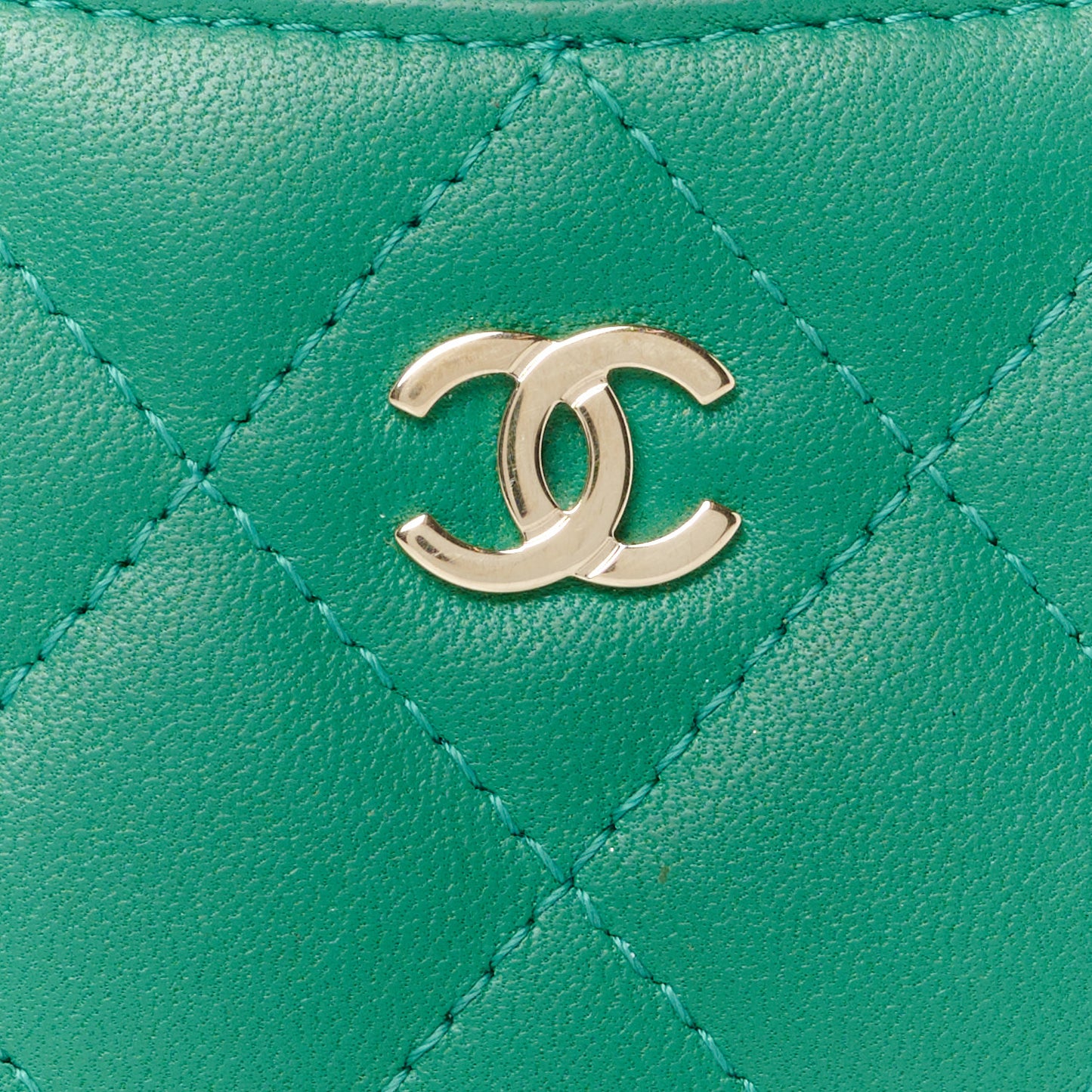 Lambskin Quilted Card Holder Green