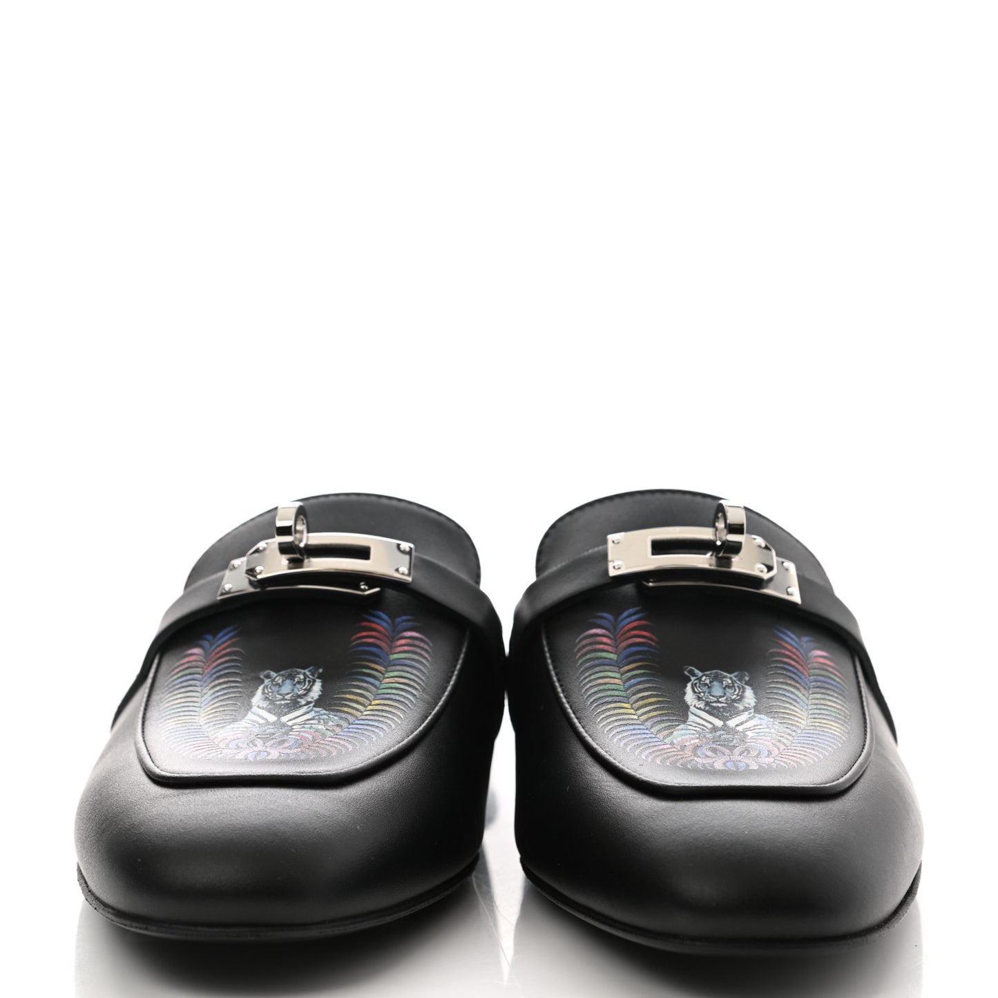 Printed Calfskin Tigre Royal Oz Mules 37.5 Black