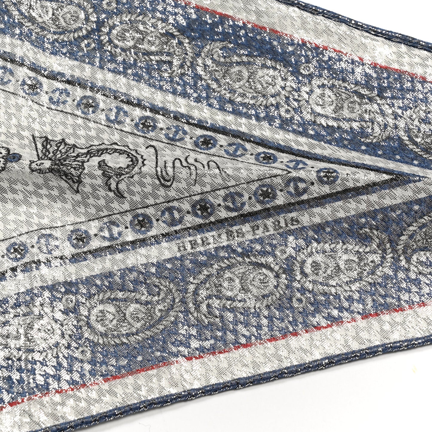 Metallic Silk Tatouages Marins Bandana Losange Scarf Bleu Jean White Black