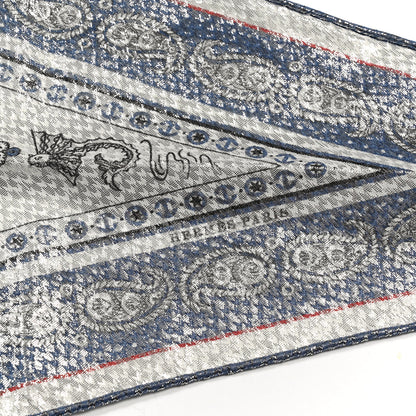 Hermes Metallic Silk Tatouages Marins Bandana Losange Scarf Bleu Jean White Black 3 of 3