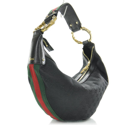 Gucci Pebbled Calfskin Web Bamboo Ring Hobo Black 3 of 8