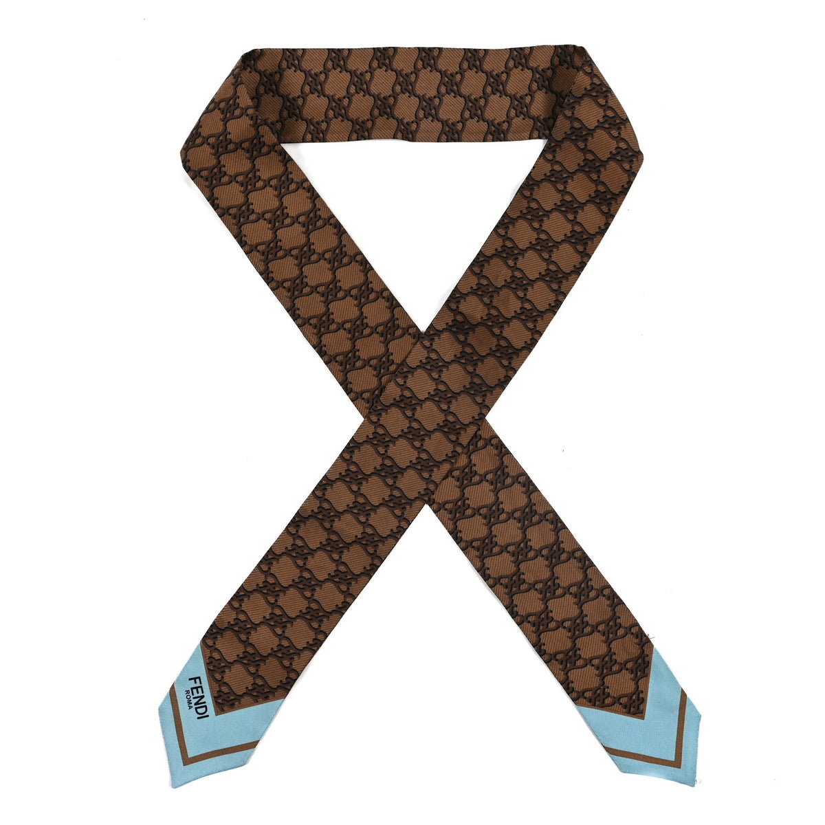 Fendi Silk FF Karligraphy Wrappy Bandeau Brown 1 of 4