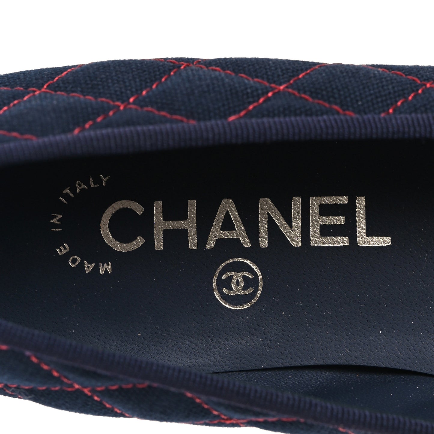 Canvas Calfskin Quilted Cap Toe CC Ballerina Flats 38.5 Navy Red