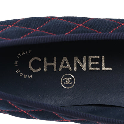Chanel Canvas Calfskin Quilted Cap Toe CC Ballerina Flats 38.5 Navy Red 9 of 11