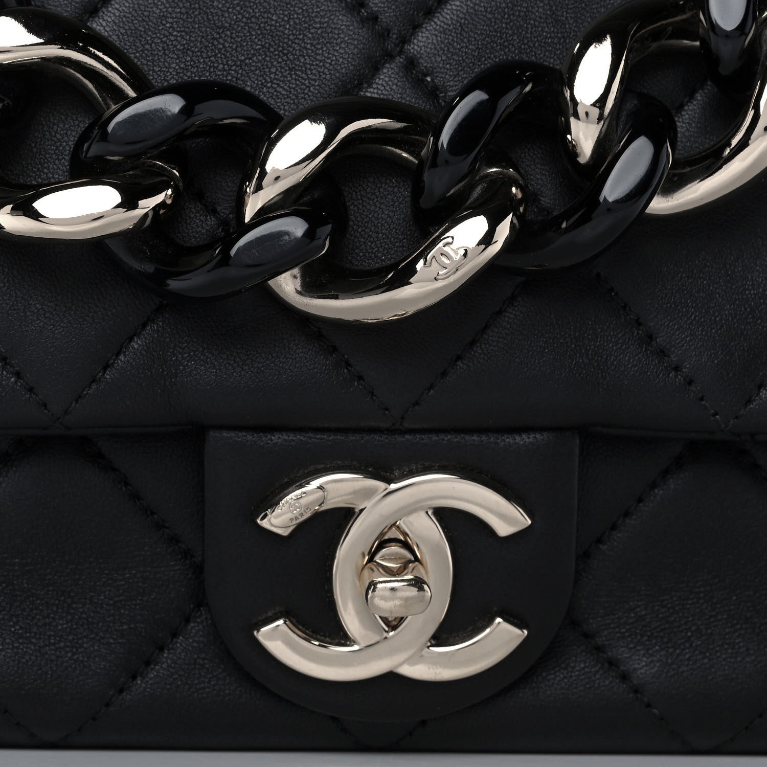 Chanel Lambskin Quilted Resin Bi-Color Chain Flap Bag Black 7 of 14