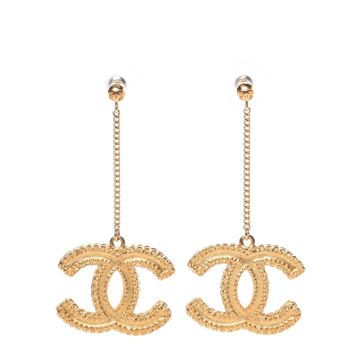 Chanel CC Drop Earrings Matte Gold 1 of 4