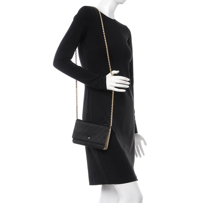 Chanel Satin Diamond Stitch Wallet On Chain WOC Black Gold 2 of 9