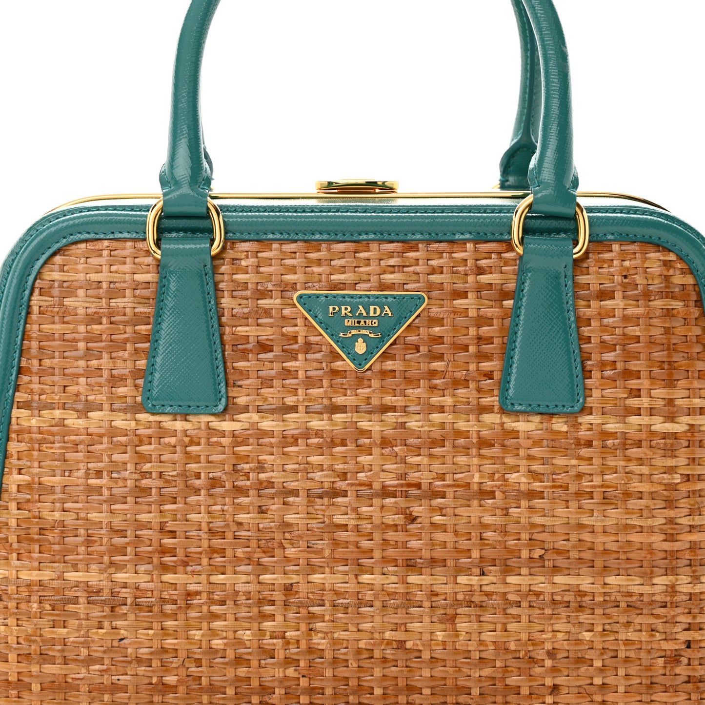 Midollino Saffiano Pyramid Bag Naturale Turquoise