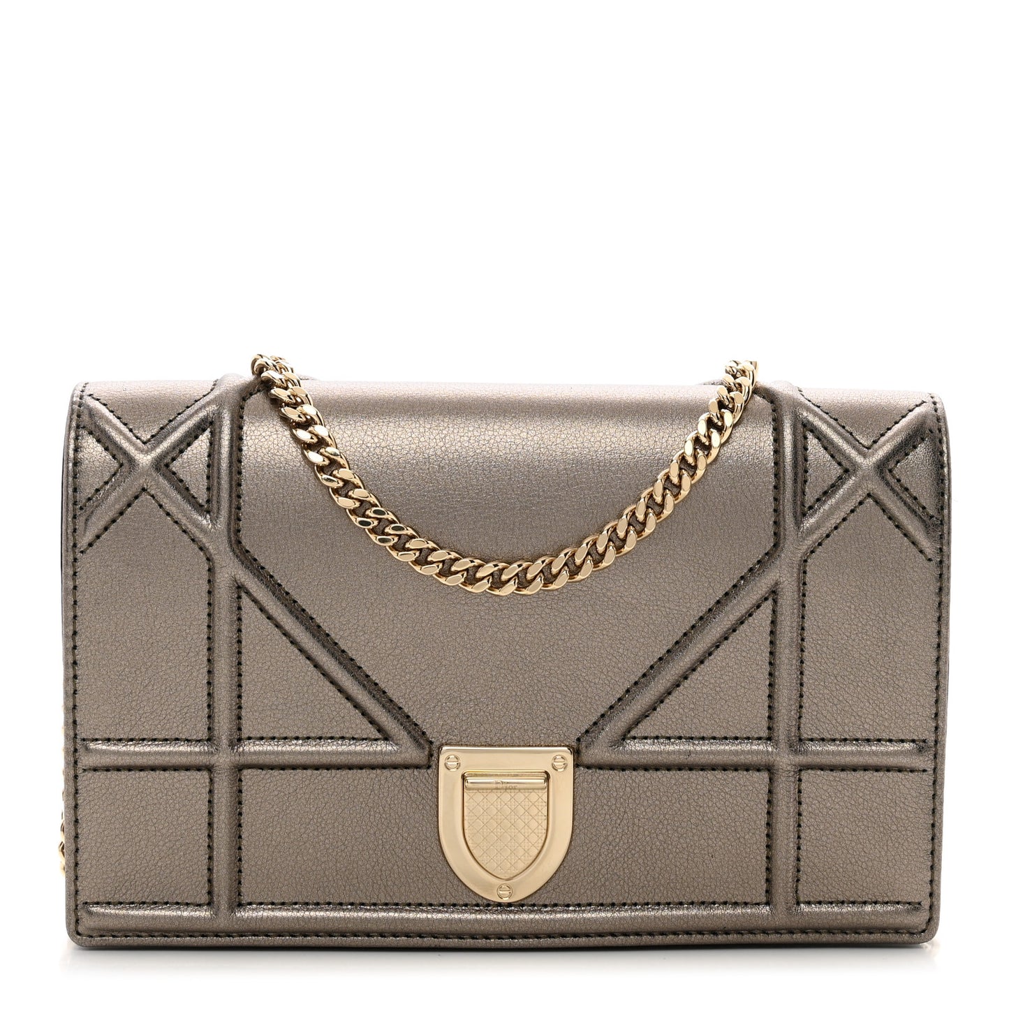 Metallic Calfskin Diorama Wallet on Chain Pouch Black Gold
