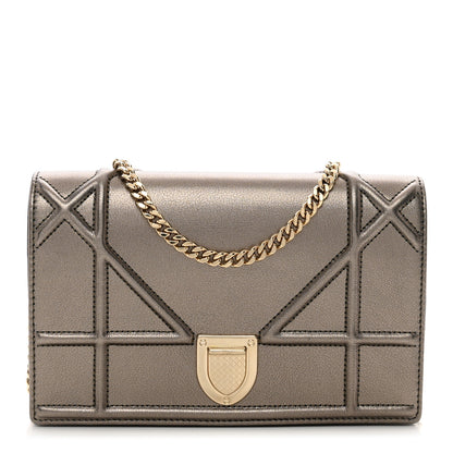Christian Dior Metallic Calfskin Diorama Wallet on Chain Pouch Black Gold 1 of 9