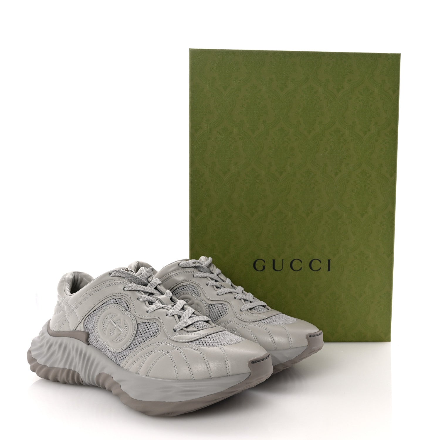 Gucci New Nappa Sombre Interlocking G Ripple Mens Platform Sneakers 8 Grey Sky 9 of 9