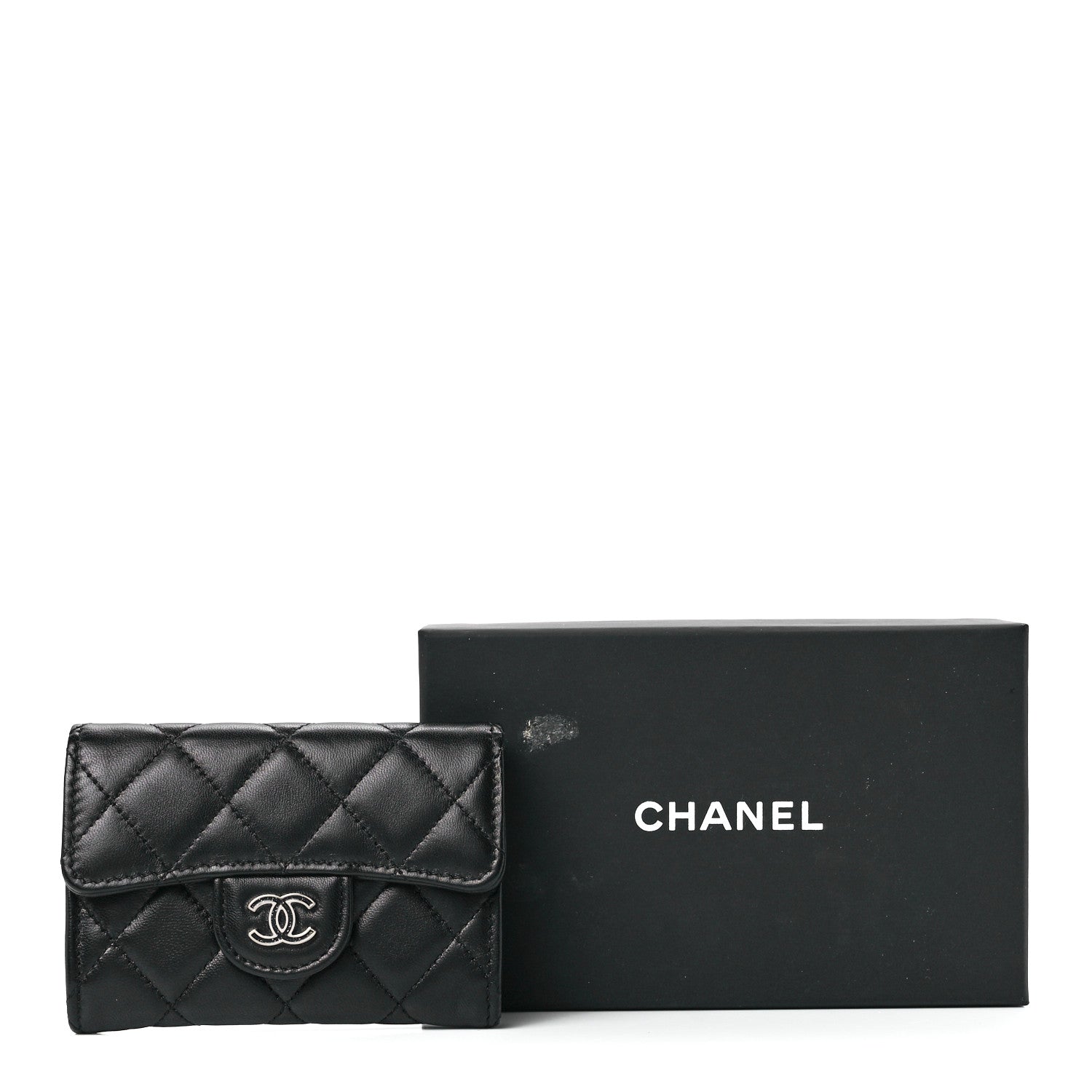 Chanel Lambskin Quilted Glitter CC Flap Card Holder Wallet Black 12 of 12