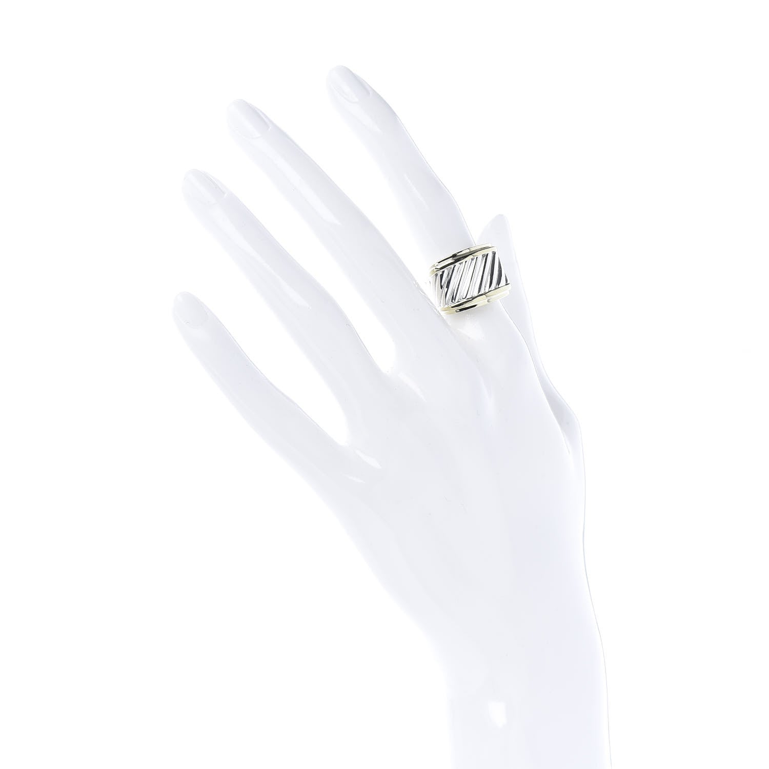 David Yurman Sterling Silver 18K Yellow Gold Cable Cigar Band Ring 50 5.5 2 of 5