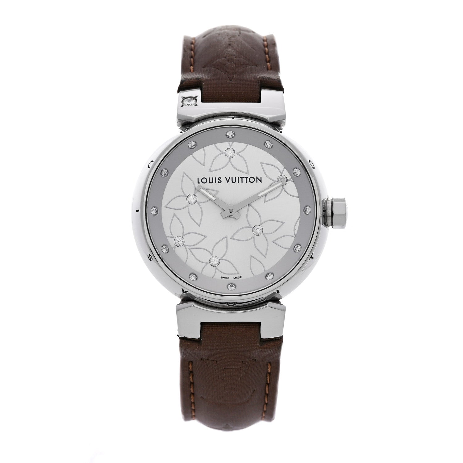 Louis Vuitton Stainless Steel Douceur Diamond Mother of Pearl 34mm Tambour Lovely Quartz Watch 1 of 5