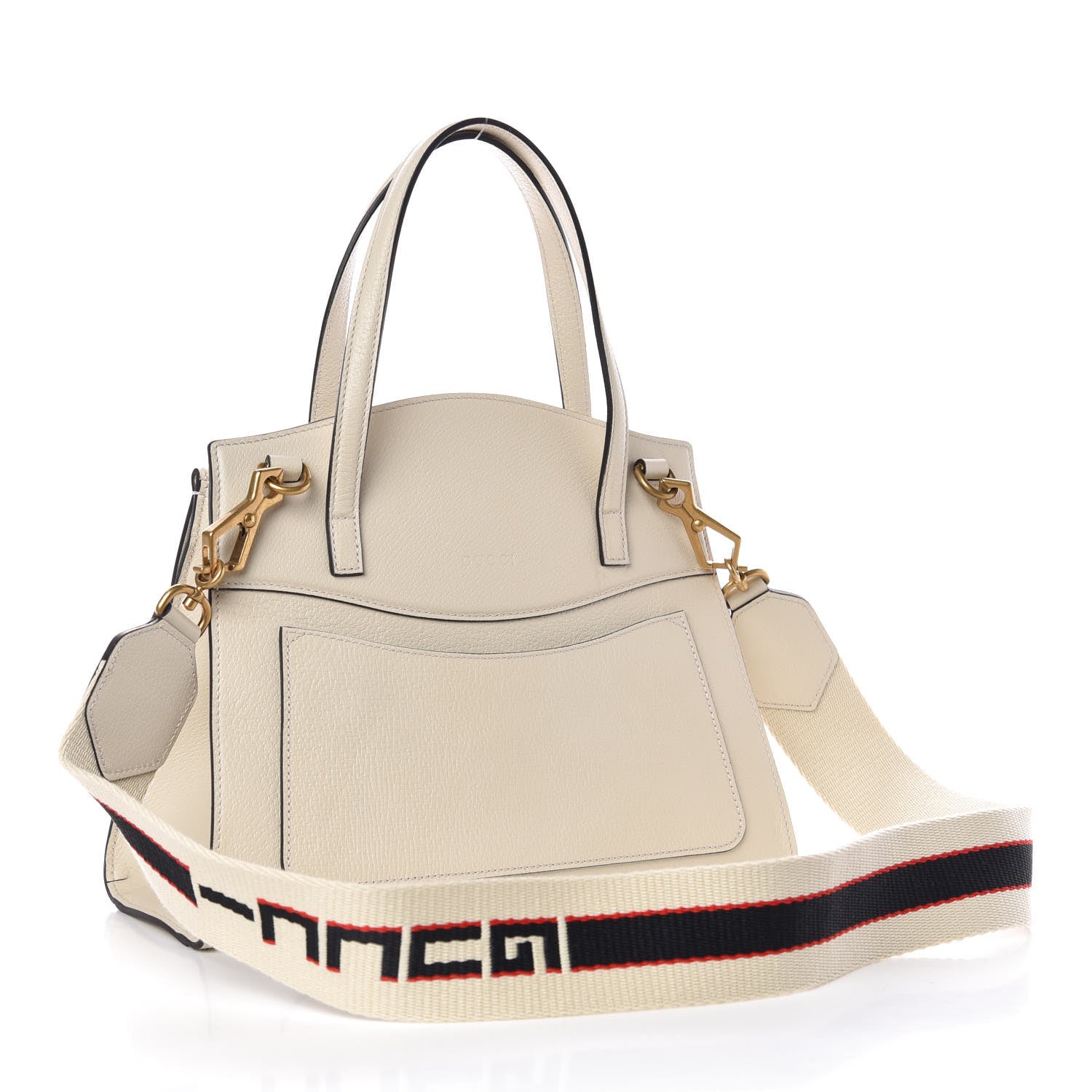 Gucci Grained Calfskin Web Stripe Butterfly Medium Totem Top Handle Bag White 4 of 10