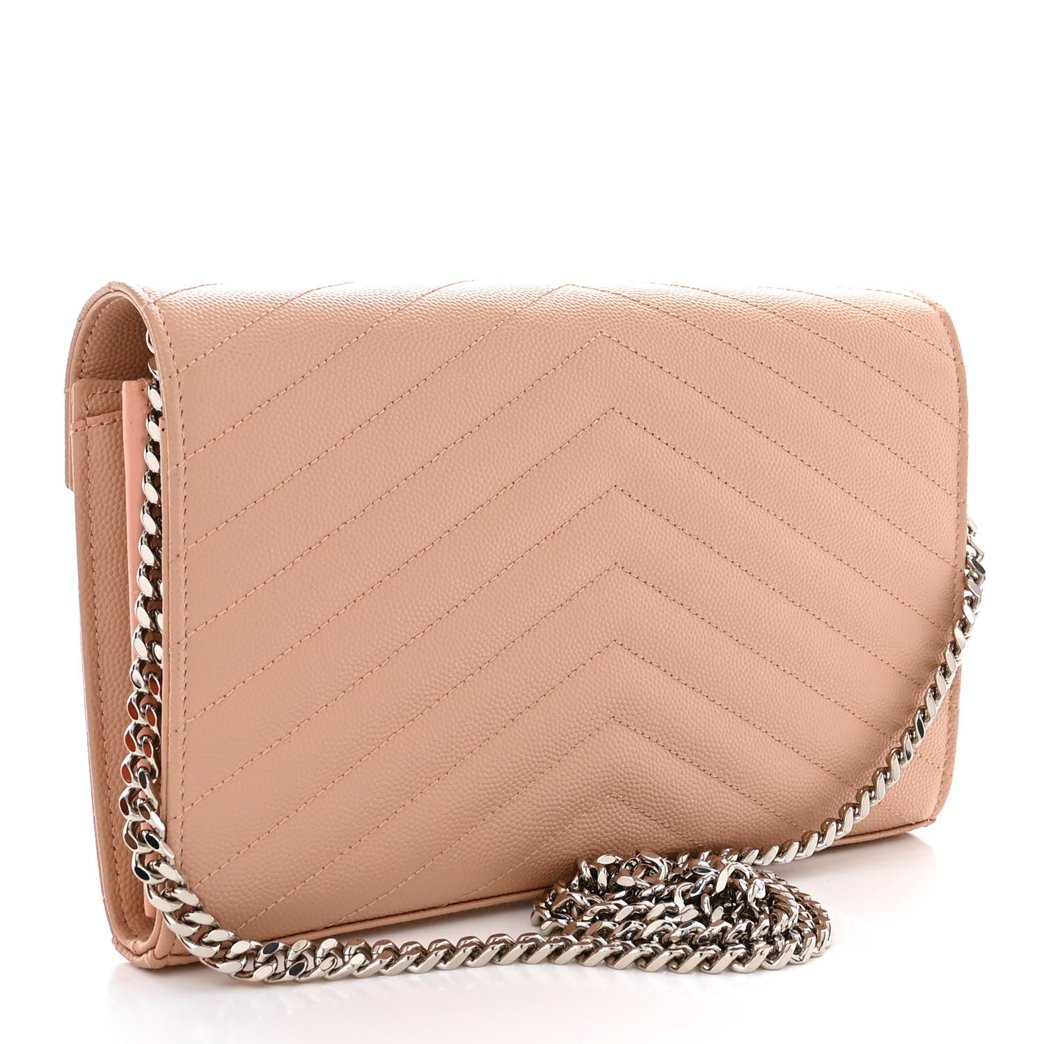 Saint Laurent Grain De Poudre Matelasse Chevron Monogram Chain Wallet Pale Pink 3 of 11