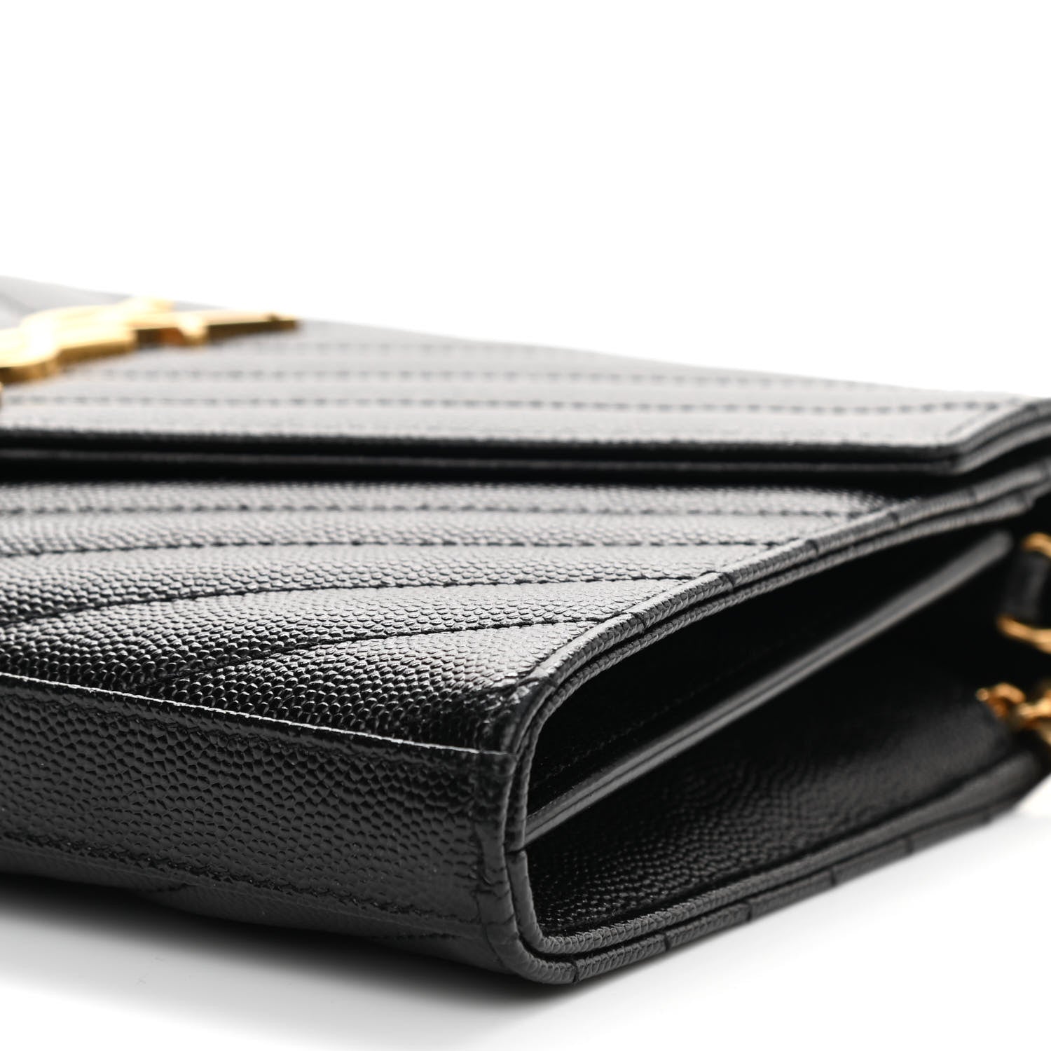 Saint Laurent Grain De Poudre Matelasse Chevron Monogram Chain Wallet Black 8 of 8