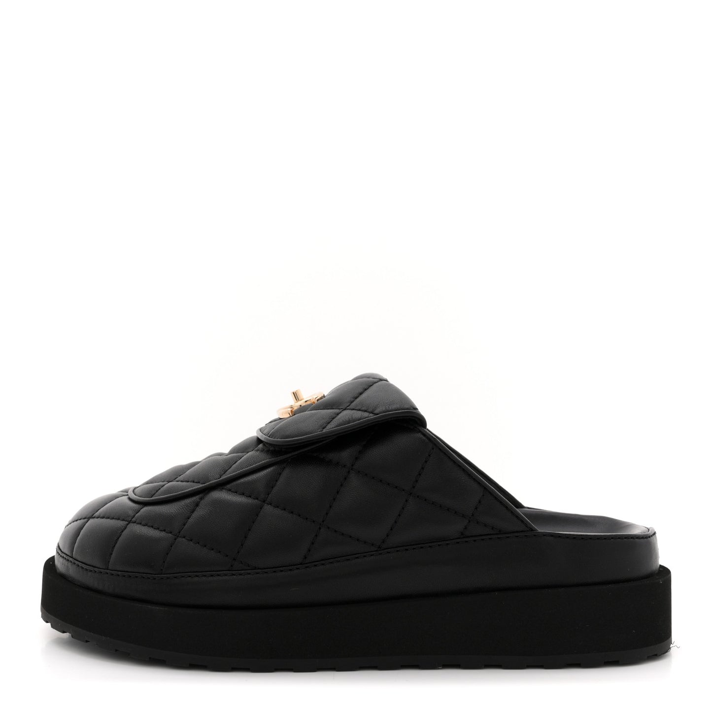 Lambskin Quilted CC Turnlock Mules 38.5 Black