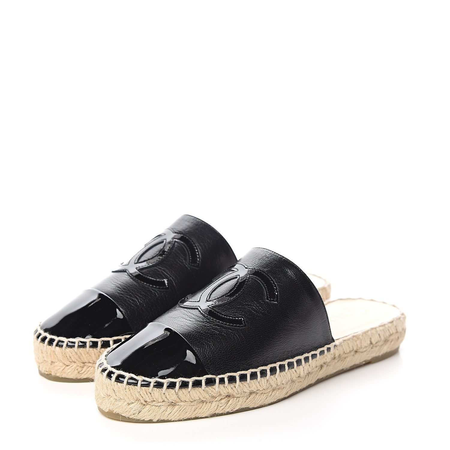Chanel Iridescent Goatskin Patent CC Espadrille Mules 35 Black 3 of 11