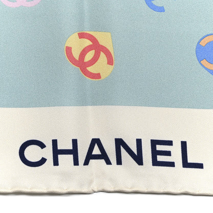 Chanel Silk Heart CC Square Scarf Light Blue Multicolor 2 of 3
