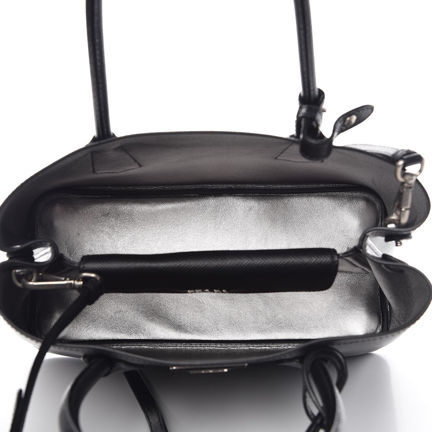 Prada Saffiano Cuir Small Double Bag Black Chrome 6 of 9