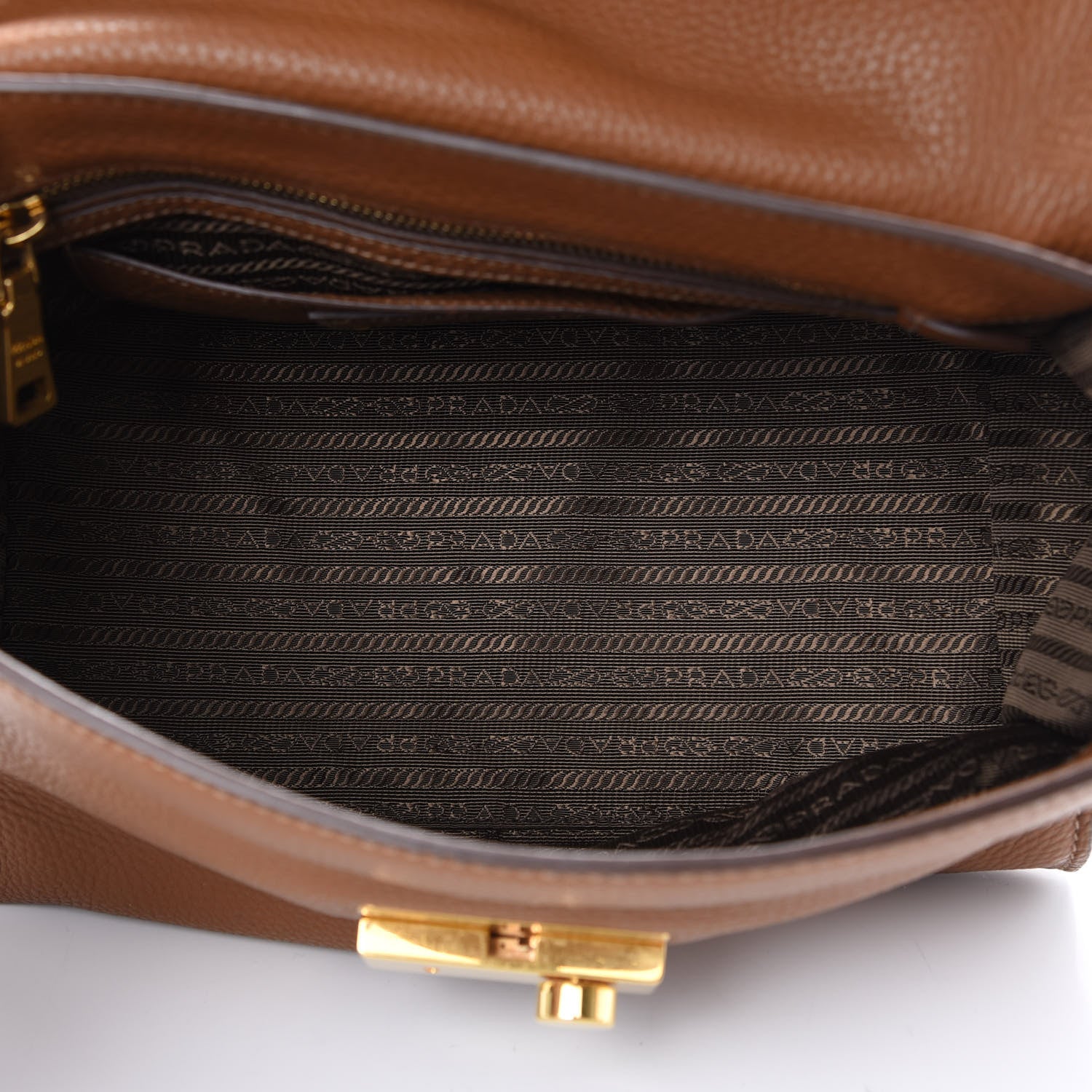 Prada Vitello Daino Sound Twin Pocket Satchel Brandy 4 of 10